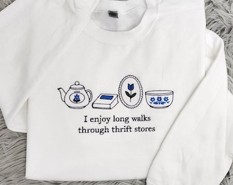 Thrift Lover Embroidered Crewneck, Vintage Cottagecore Sweatshirt