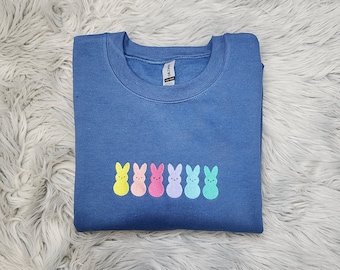 Embroidered Easter Candy Bunnies Shirt - Easter Shirt, Mini Candy Bunnies Embroidered Crewneck or Hooded Sweatshirt