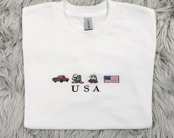 USA Symbols Embroidered Crewneck  - USA Flag Crew -  Embroidered Eagle USA - Embroidered T-Shirt - Crewneck - Sweatshirt - Hoodie