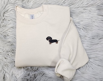 Embroidered Dachshund Crewneck - Dachshund Embroidery Unisex T-Shirt - Sweatshirt or Hooded Sweatshirt