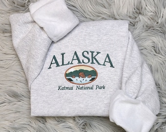 Sudadera bordada del estado de Alaska - Sudadera unisex bordada del oso pardo de Alaska para hombres y mujeres Sudadera o sudadera con capucha