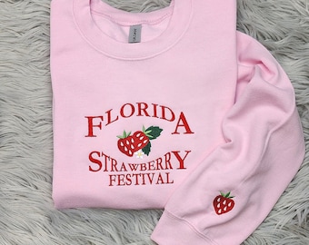 Florida Strawberry Festival Embroidered Crewneck - Florida Crewneck - Strawberry Embroidery - Sweatshirt  - T-Shirt - Hoodie