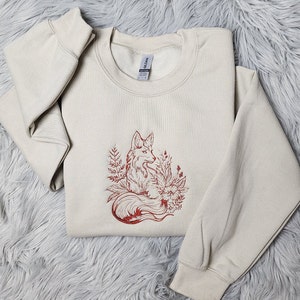 Embroidered Forest Fox Unisex Crewneck - Outdoorsy Forest Fox Sweatshirt - Fox Embroidery