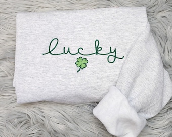 Embroidered Lucky Shamrocks Sweatshirt - Elegant St Patrick's Day Unisex Sweatshirt great for men and women Sweatshirt or Hooded Sweatshirt