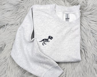 T-Rex bordado Crewneck - T-Rex Skeleton - Dinosaur Fossils Pocket Logo - Camiseta - Sudadera - Sudadera con capucha