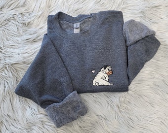 Embroidered Pug  Sweatshirt, Pug Love Unisex Sweatshirt or Hooded Sweatshirt
