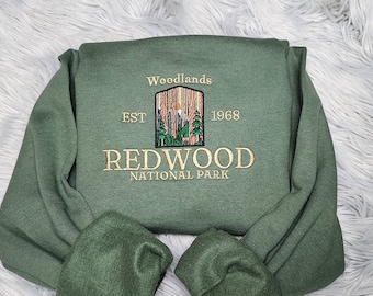 Sudadera unisex bordada del Parque Nacional Redwood - Bordado de Redwood de California - Bordado de Parques Nacionales de CA Woodland USA