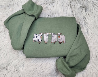 Ghost Cows Embroidered Crewneck - Halloween Ghost Cows Embroidered Shirt - Cows in Sheets - T-Shirt - Sweatshirt - Hoodie
