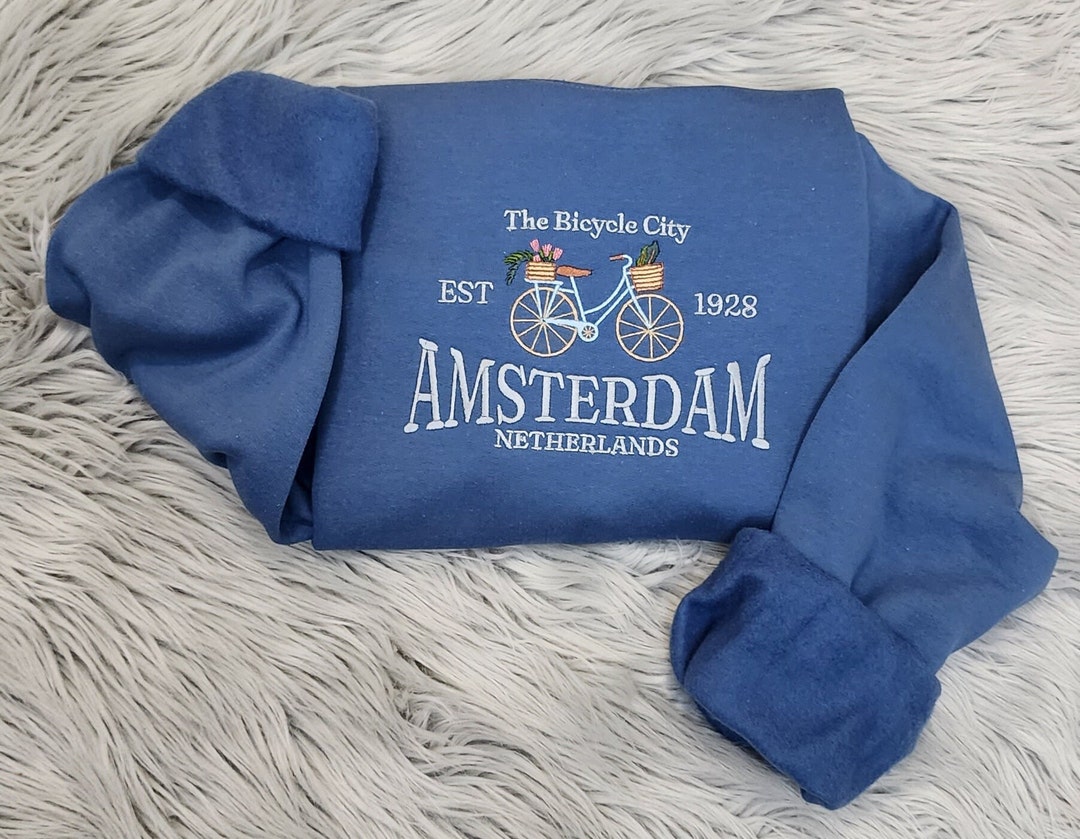Amsterdam Embroidered Sweatshirt - Vintage Embroidered Amsterdam Sweatshirt or Hooded Sweatshirt
