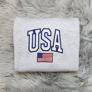 Embroidered USA Unisex Crewneck - USA Flag Sweatshirt -  Embroidered Gift USA