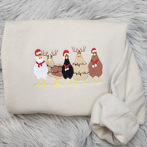 Embroidered Christmas Chickens Sweatshirt - Funny Christmas Chickens Embroidered Unisex Sweatshirt or Hooded Sweatshirt