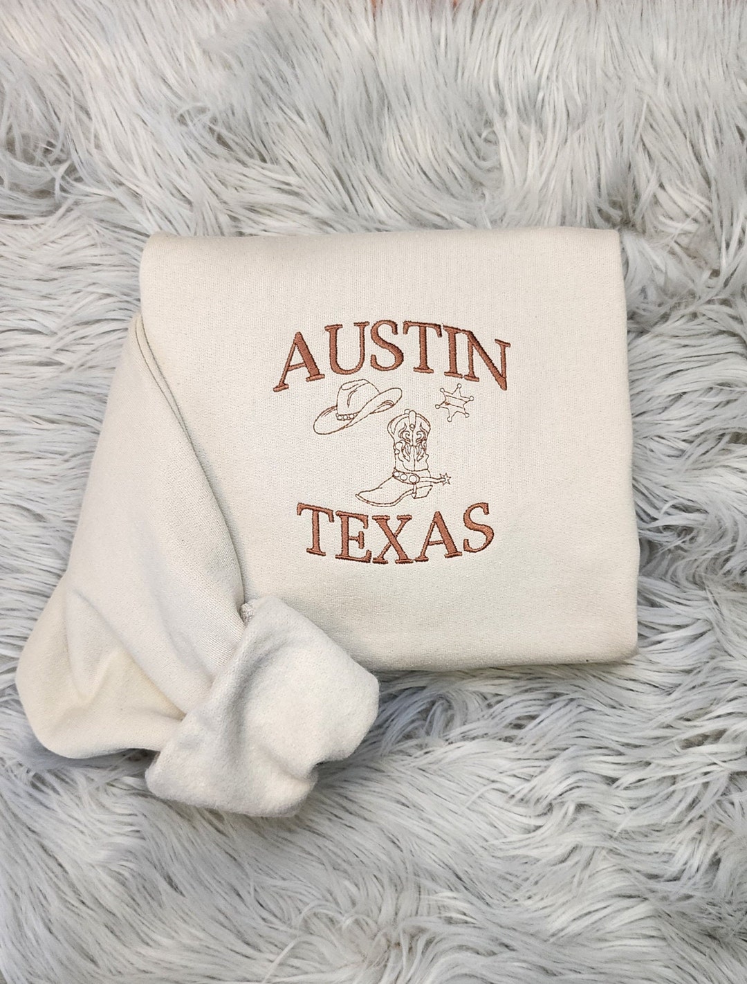 Embroidered Austin Texas Crewneck Sweatshirt or Hooded Sweatshirt Texas