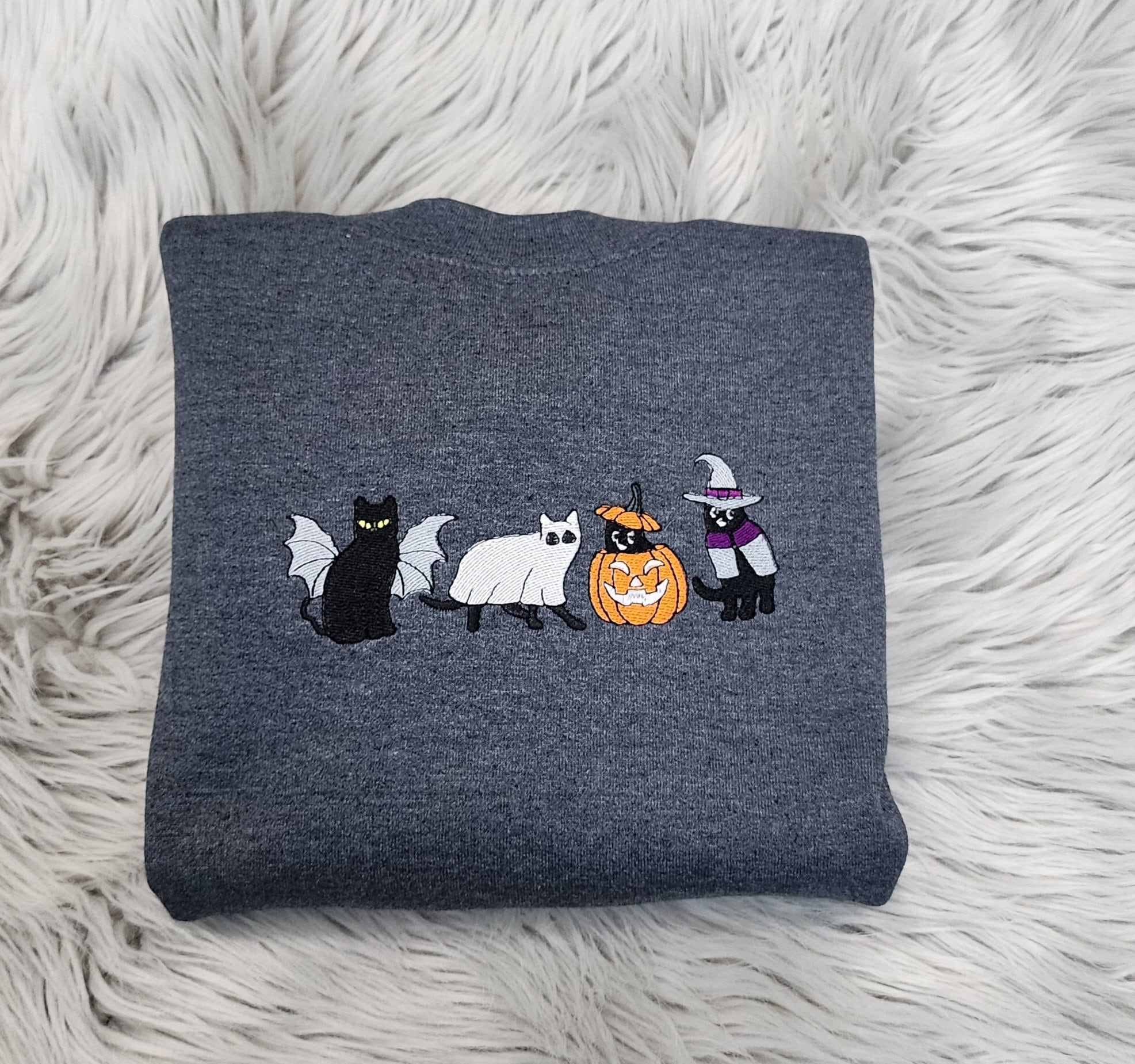 Discover Ghost Cats Halloween Embroidery Sweatshirt, Halloween Ghost Cats Embroidered Unisex Sweatshirt or Hooded Sweatshirt