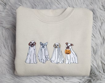 Embroidered Ghost Dogs Halloween Sweatshirt, Halloween Ghost Dogs Embroidered Unisex Sweatshirt or Hooded Sweatshirt