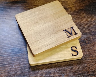 Wood burned Initial Coaster, wood burned coasters, rustic coaster sets, rustic decor, one of a kind gift, handmade, Made to order