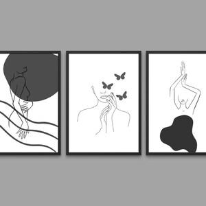 Set of 3 Wall Art, Woman line art, Woman line drawing, Female body art, Female line art, Digital Art, Female Poster, Minimalist wall Art