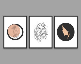 Set of 3 Wall Art, Woman line art, Woman line drawing, Female body art, Female line art,  Digital Art, Female Poster,  Minimalist wall Art