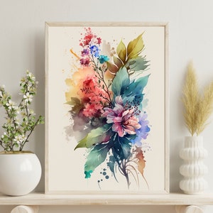 水彩画の植物プリント、花柄の印刷可能なアート、ギャラリーの壁アート、野生の花のアート、モダンな室内装飾、花柄の農家のアート
