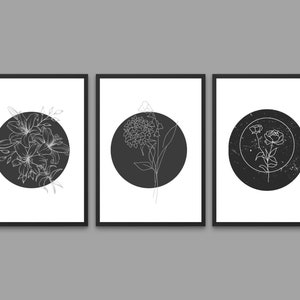 Set of 3, Botanical wall art, Floral wall art, Flower line art, floral print, Botanical prints, Minimalist wall art, Printable wall art