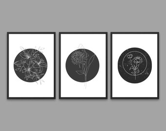 Set di 3, arte da parete botanica, arte da parete floreale, linea di fiori, stampa floreale, stampe botaniche, arte da parete minimalista, arte da parete stampabile