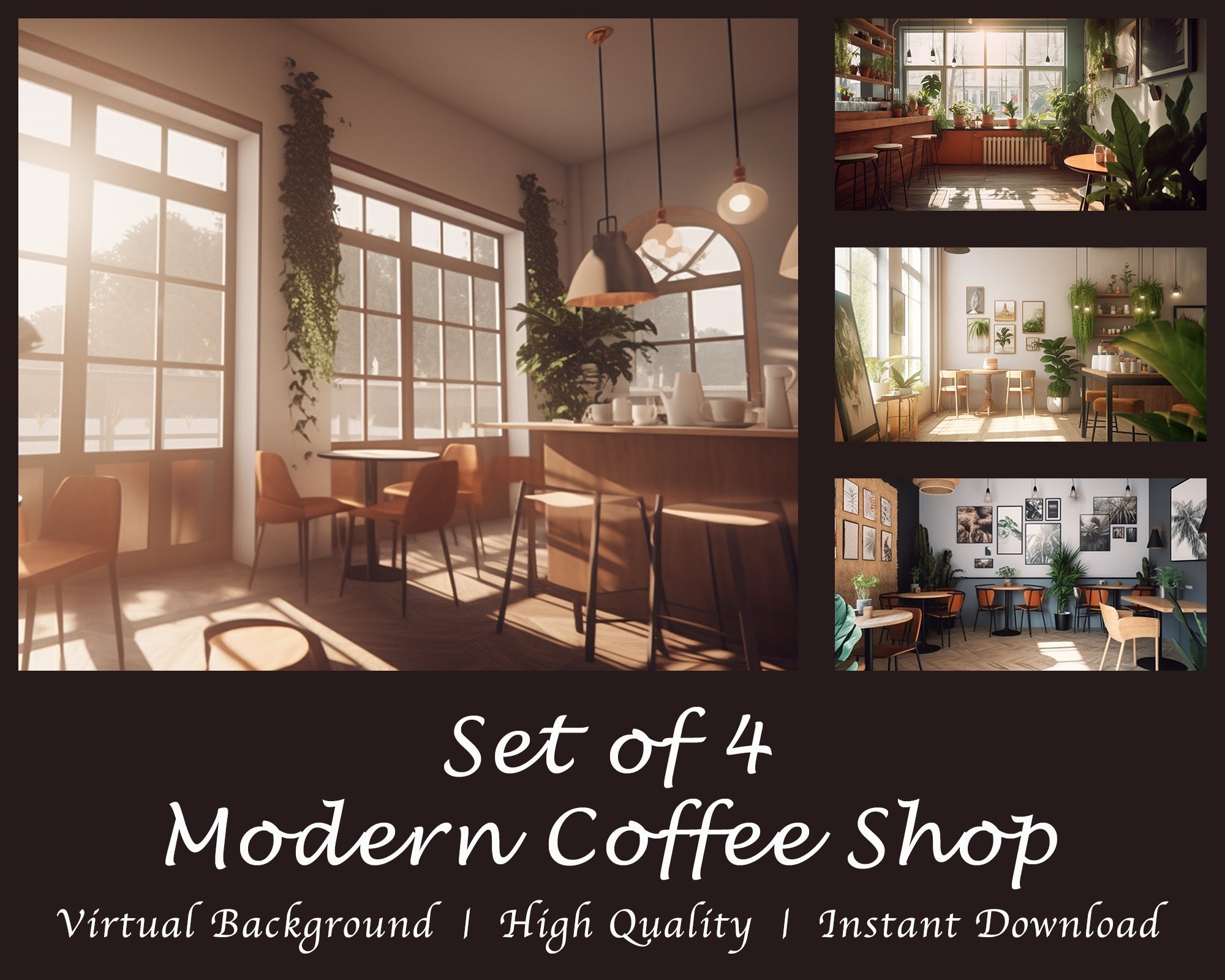 Modern Coffee Shop Virtual Background Bundle - Set of 4