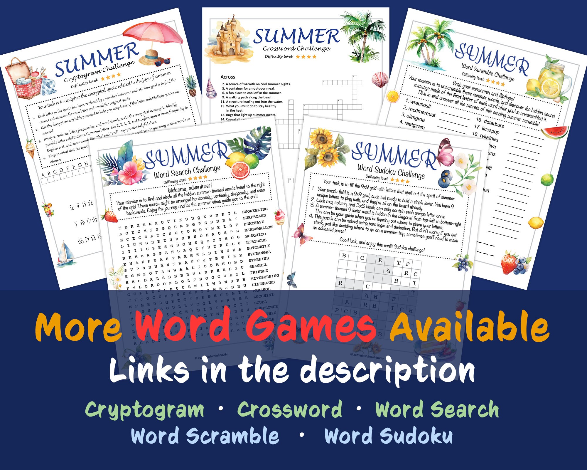 Summer Word Search Puzzle Pack - 3 Printable Games: Easy, Medium, Hard ...