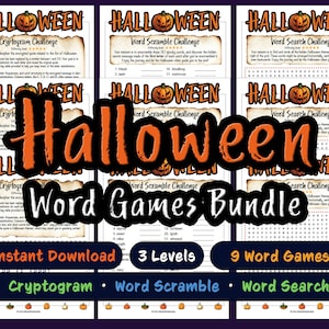Halloween Word Games Bundle – Cryptogram, Scramble, Search (Printable)