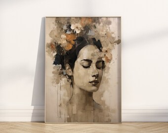 Lady of the Flowers Portrait | Printable Vintage Wall Art| Oil Wall Art | Digital Wall Decor
