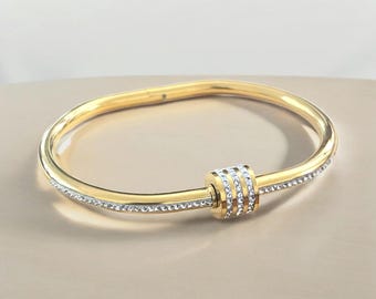 Gold Crystal Bangle Bracelet | Minimalist Adjustable Cuff