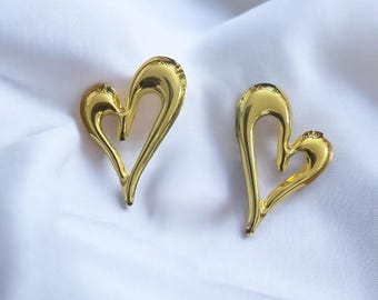 Bold Heart Statement Earrings – Gold & Two-Tone Drop Earrings, Modern Romantic Jewelry for Women