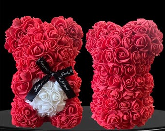 Handmade Rose Teddy Bear Gift: Eternal Flower Bear with Heart
