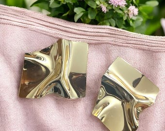 Modern Sculptural Earrings - Bold Abstract ,Textured Gold & Silver Studs, Artistic Statement Jewelry for Women