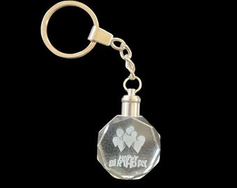 3D Etched Crystal LED Keychain: Color Changing Light-Up Keyring