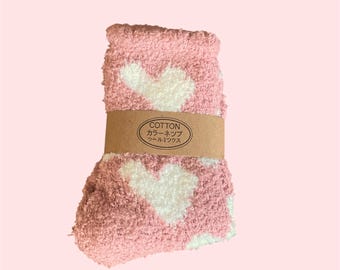 Fuzzy Socks for Women | Cozy Plush Lounge Socks | Soft Fluffy Winter Socks | Cute Heart Pattern Socks | Valentine’s Day Gift