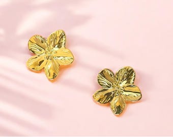 Gold Plated Floral Stud Earrings: Lightweight Summer Statement Jewelry