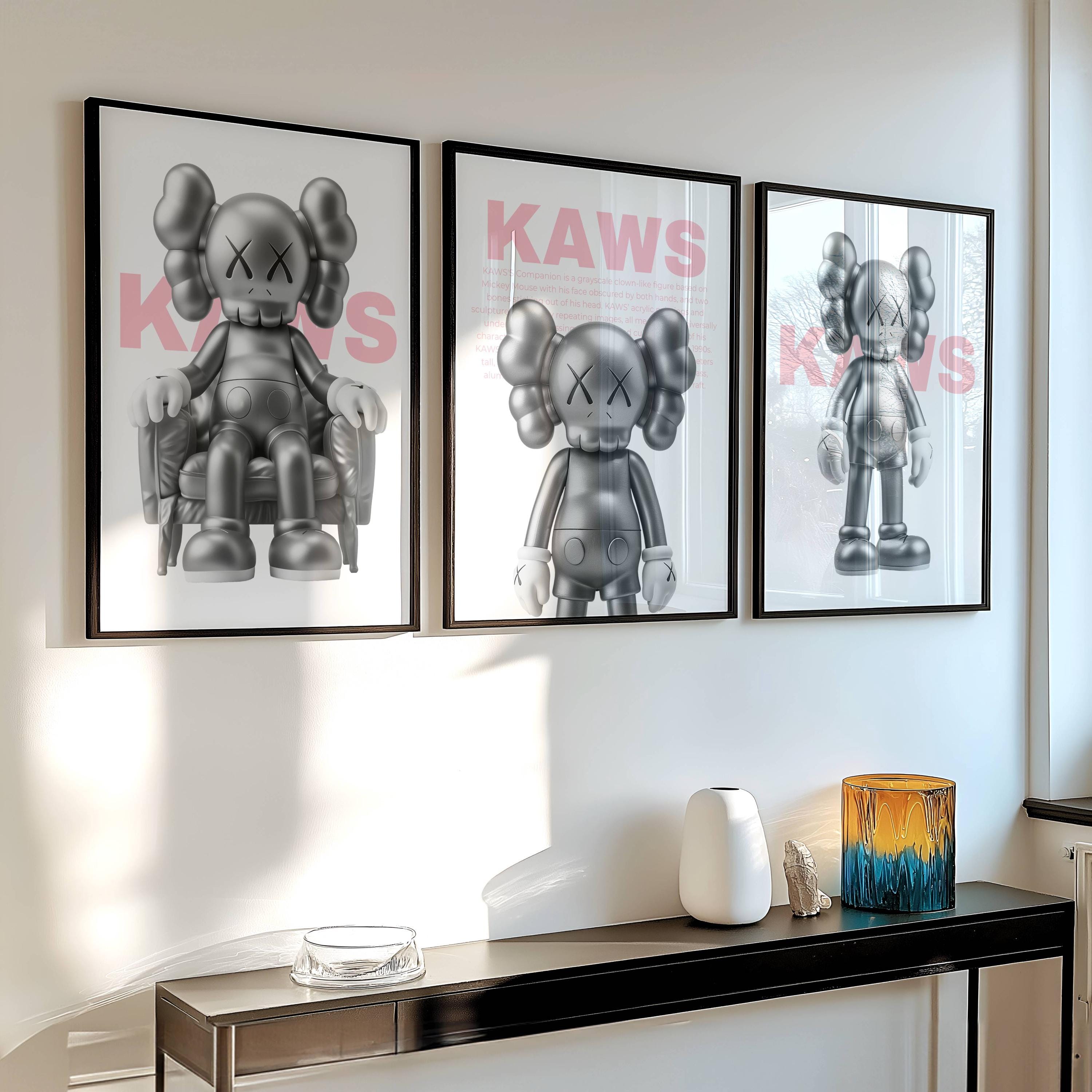 Hypebeast Toys Style Poster, Pop Art Figure Wall Art, Graffiti Style Cartoon Print, Street wear Inspired Digital Home Wall Decor, SilverPink