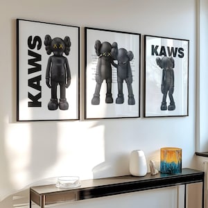 Póster de juguetes Hypebeast, figura de arte de pared imprimible, decoración, regalo para novio, descarga digital, juego de 3 piezas, póster minimalista de Kaws