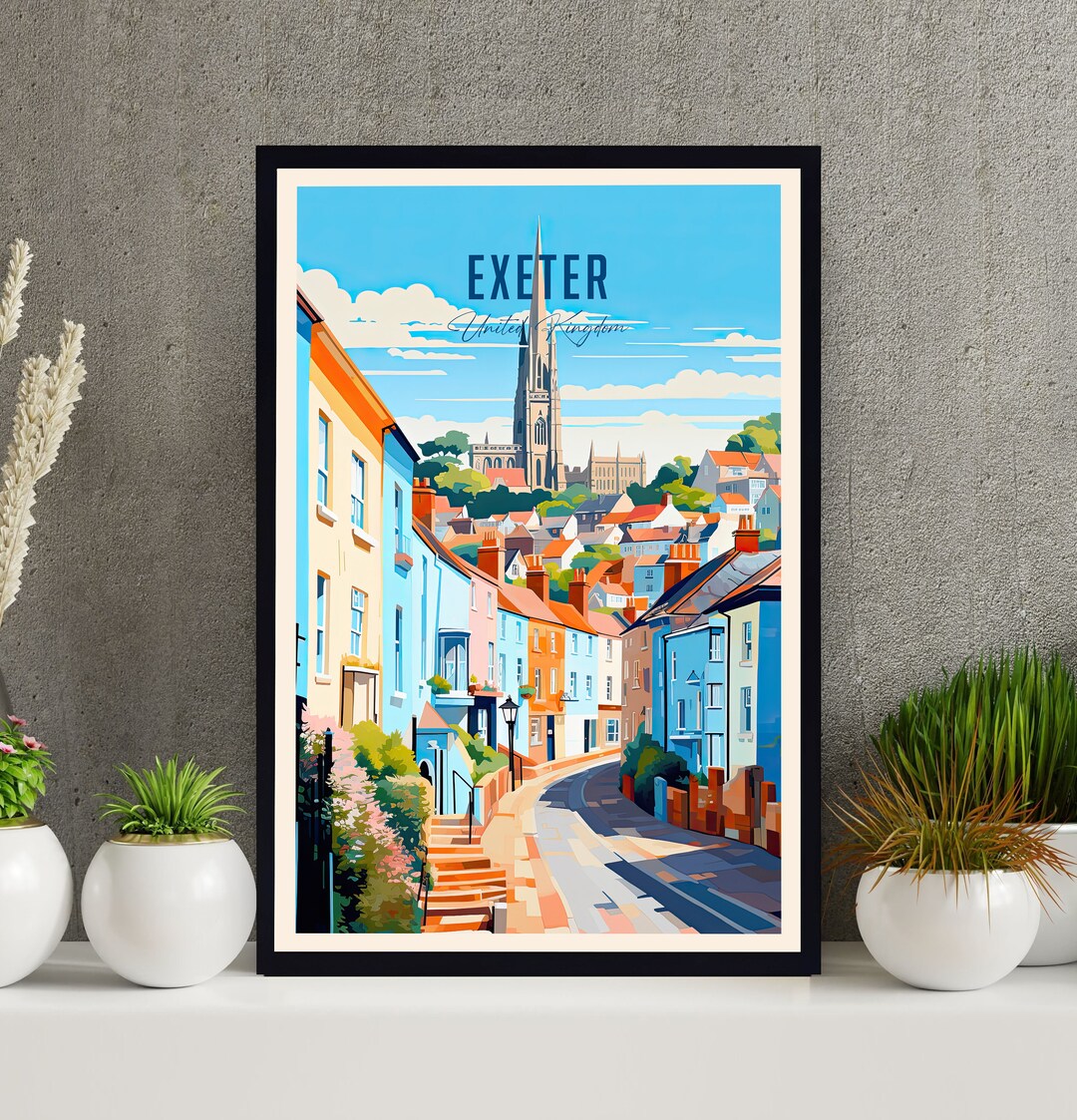 Exeter Poster England Poster Exeter Art Travel Poster Etsy