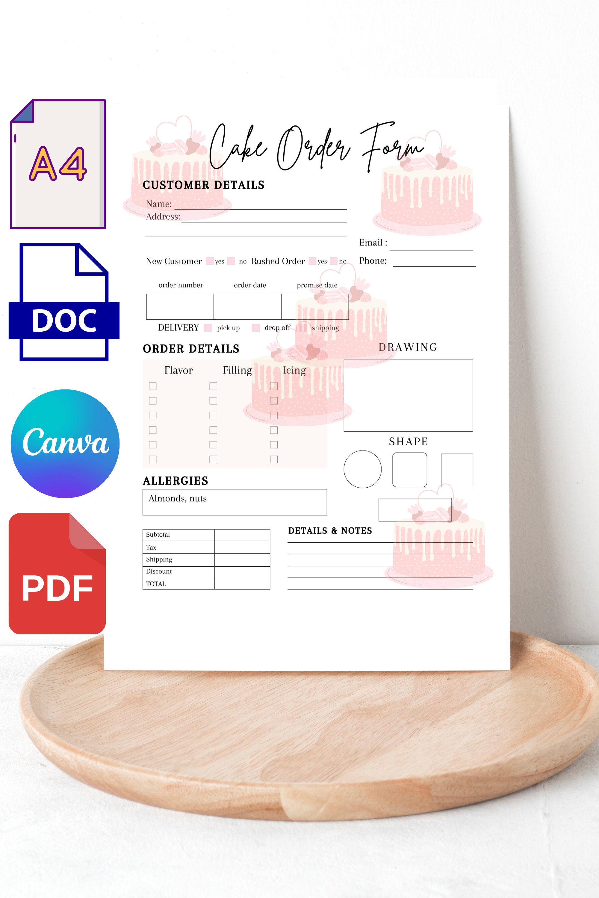 Editable Cake Order Forms Template Digital Order Form Etsy Editable Cake Order Forms Template Digital Order Form Etsy
