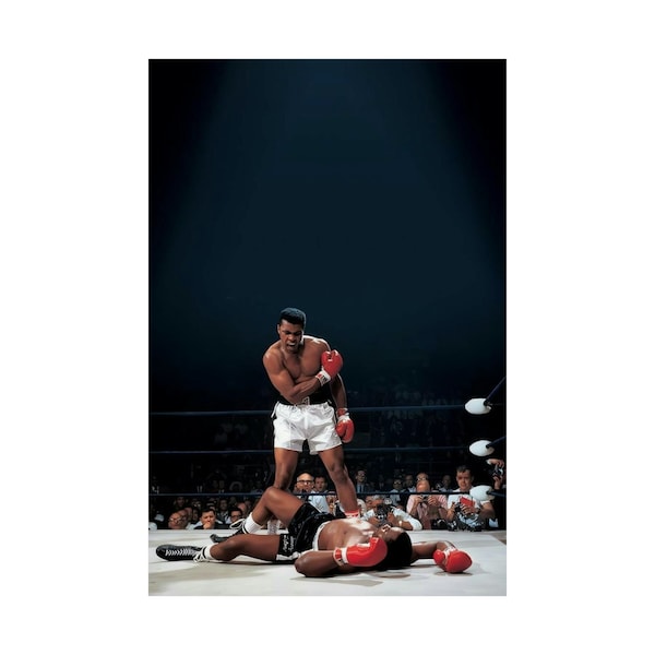 Legendarische Muhammad Ali vs. Joe Frazier knock-out matte poster - exclusief ingekleurd detail