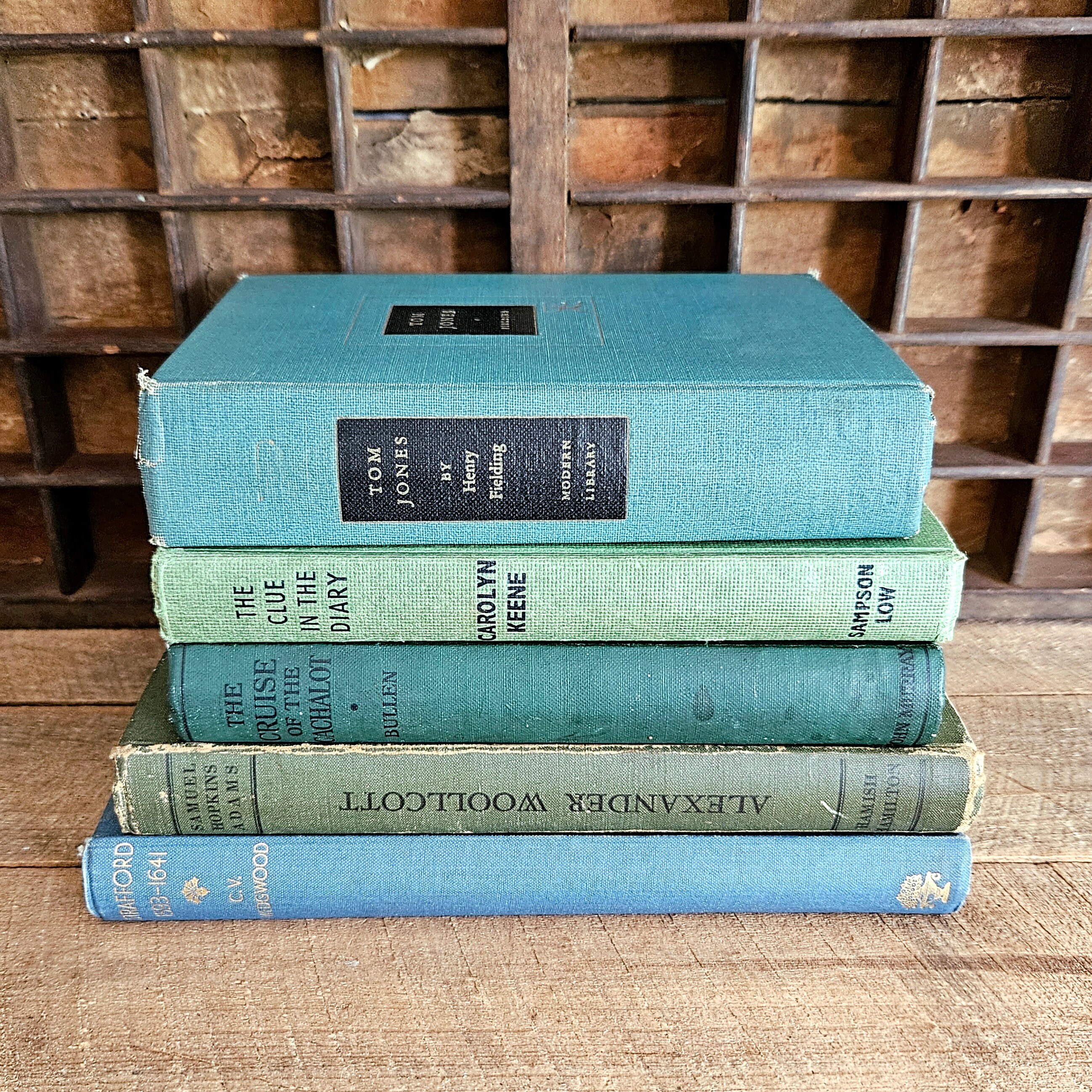 Set of Five Decorative Vintage Book Bundle, Stack of 5 Hard Cover Books