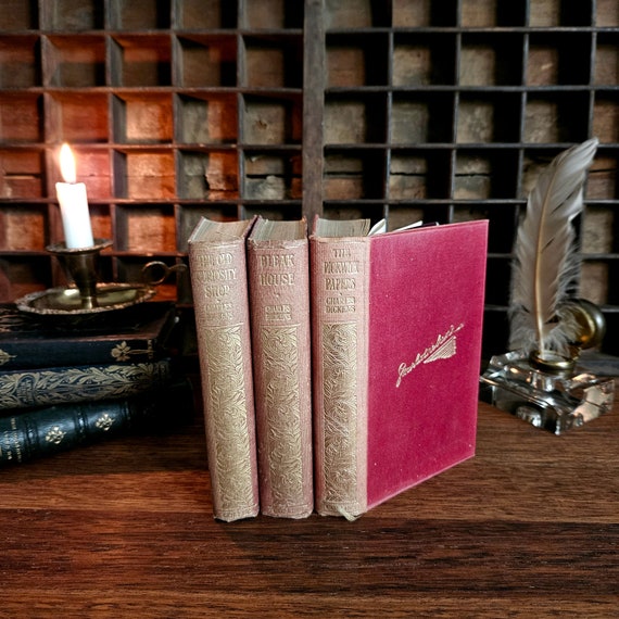 Charles Dickens Book Trio, The Pickwick Papers, Bleak House, The Old Curiosity Shop, Vintage Decorative Book Set Bundle, Antique Dickens