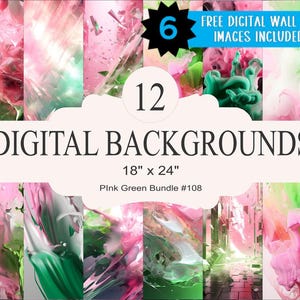 12 Pink & Green Digital Backgrounds - 18x24 inch High Resolution Digital Download PNG- Athlete Sports Poster Senior Banner Design Backdrop