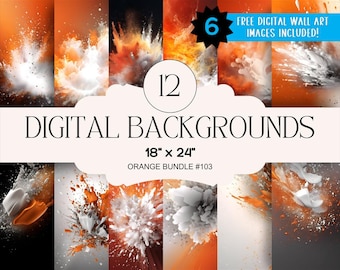 12 Orange Digital Backgrounds - 18x24 inch High Resolution Digital Download PNG- Athlete Sports Poster Senior Banner Design Backdrop Website
