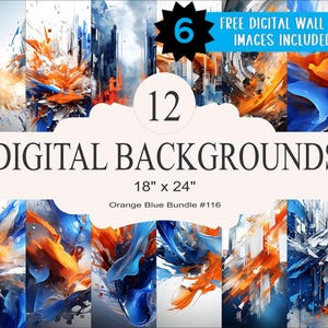 12 Orange & Blue Digital Backgrounds - 18x24 inch High Resolution Digital Download PNG- Athlete Sports Poster Senior Banner Design Backdrop