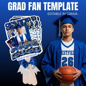 Graduation fan template with text "Damien 2026 Home of the Falcons".