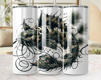 Catfish Tumbler Wrap, Camo Fishing 20oz Skinny Tumbler Sublimation Design, Mountain Lake Trip Fisherman PNG File Digital Download