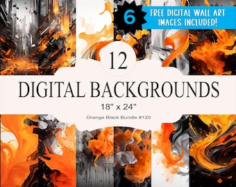 12 Orange & Black Digital Backgrounds - 18x24 inch High Resolution Digital Download PNG- Athlete Sports Poster Senior Banner Design Backdrop