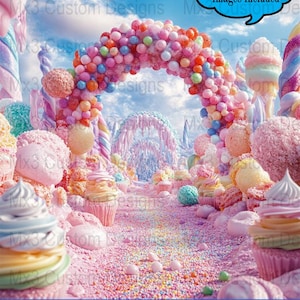 Candyland Wonderland Digital Background, Fantasy Candyland Backdrop, Whimsical Candy Arch Candy Fantasy Printable Decor