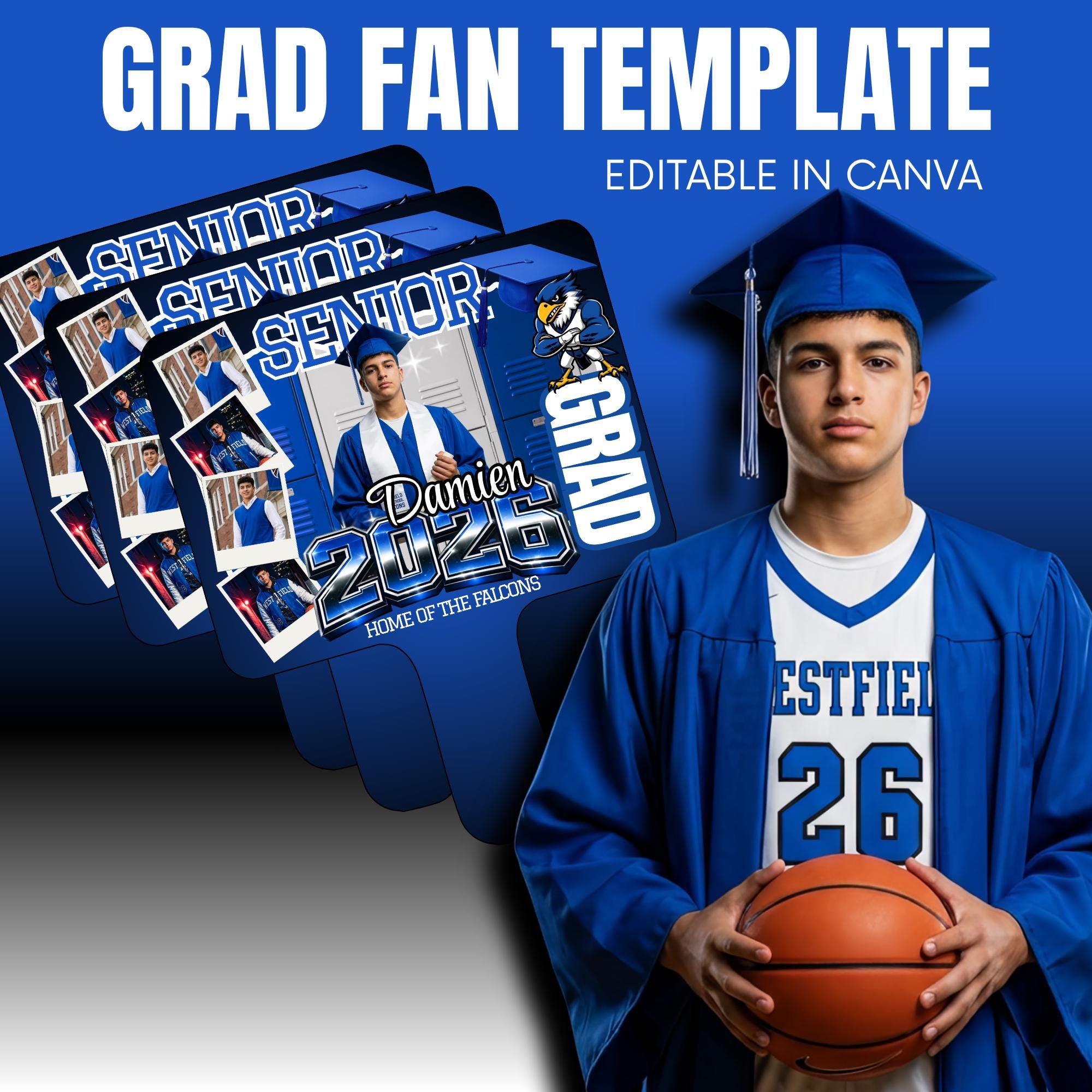 Class of 2026 Graduation Fan Template, Editable Senior Photo Grad Fan ...